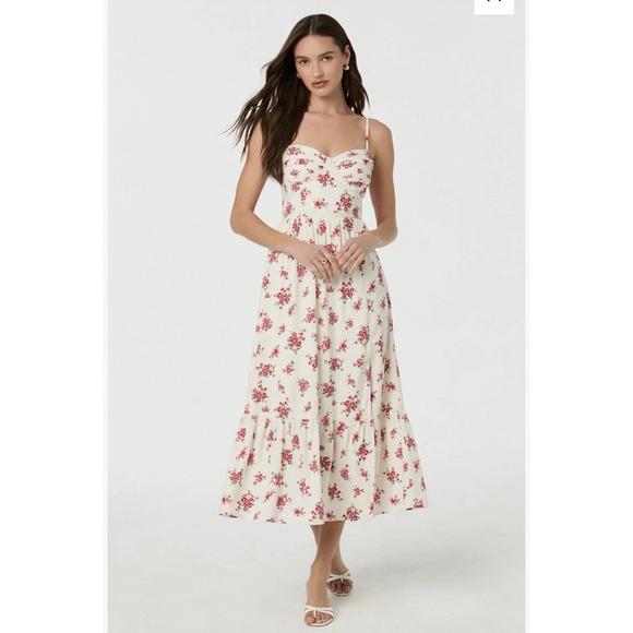 ASTR The Label Dresses & Skirts - NWT ASTR The Label Corset Red Floral Pleated Sweetheart Midi Dress Strappy L